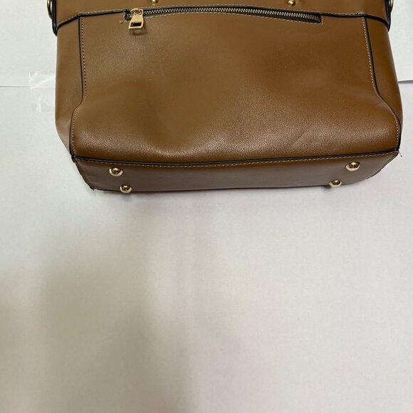 Huanying Shiyong Deligaopiju Brown Leather Tote Bag Zipper Closure Dual Handles - Picture 5 of 16